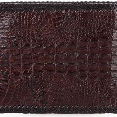 Bóp nam Huy Hoàng da cá sấu nguyên con đan viền màu nâu đất HT2764