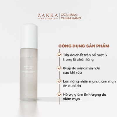 Bộ Đôi Zakka Naturals Sữa Rửa Mặt Mandelic 185ml và Dầu Tẩy Trang 100ml Làm Sạch Gấp Đôi